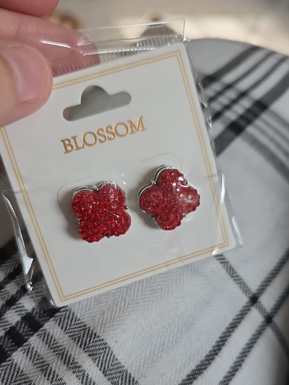 Blossom Red Sparkle Clover Stud Earrings